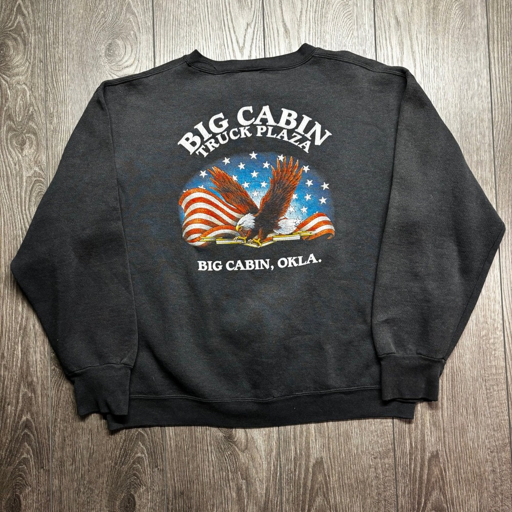 Vintage Wolf Big Cabin Truck Plaza Sweatshirt Mens Large Black Eagle USA
